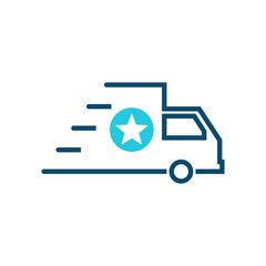 Fast shipping icon, delivery truck icon with star sign. Fast shipping icon and best, favorite, rating symbol