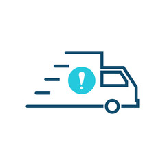 Fototapeta premium Fast shipping icon, delivery truck icon with exclamation mark. Fast shipping icon and alert, error, alarm, danger symbol