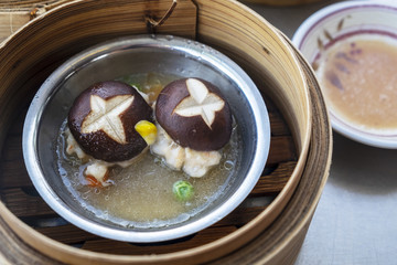 Shitake Mushroom with Pork in Various Dim Sum on the Table, Steamed Traditional Chinese Cuisine Food