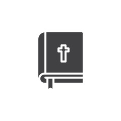 Holy bible book vector icon. filled flat sign for mobile concept and web design. Bible with cross simple solid icon. Symbol, logo illustration. Pixel perfect vector graphics