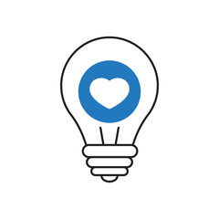 Light Bulb icon, Idea, solution, thinking icon with heart sign. Light Bulb icon and favorite, like, love, care symbol