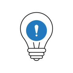 Light Bulb icon, Idea, solution, thinking icon with exclamation mark. Light Bulb icon and alert, error, alarm, danger symbol