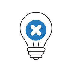 Light Bulb icon, Idea, solution, thinking icon with cancel sign. Light Bulb icon and close, delete, remove symbol
