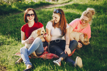 girls with dog