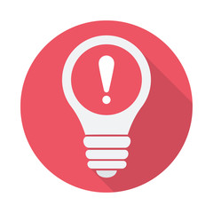 Light Bulb icon, Idea, solution, thinking icon with exclamation mark. Light Bulb icon and alert, error, alarm, danger symbol