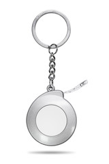 Steel key chain isolated on white background. Blank keyring in measuring tape concept. ( Clipping path )