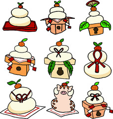 Graffiti style New Year's Japanese Rice Cake set