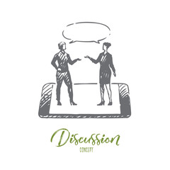 Discussion, talk, conversation, dialog, person concept. Hand drawn isolated vector.