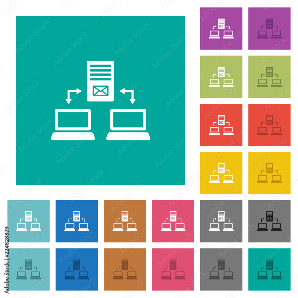 Poster multiple connections to mail server square flat multi colored icons