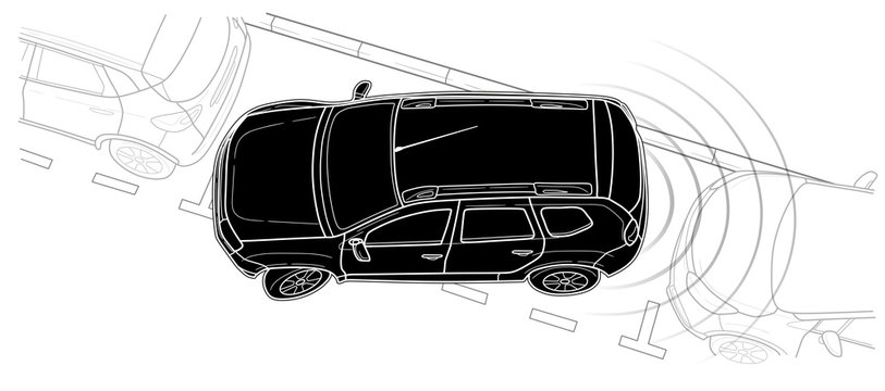 Parking car vector line technical draw style.