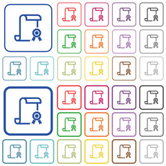 Scroll with certificate on right outlined flat color icons