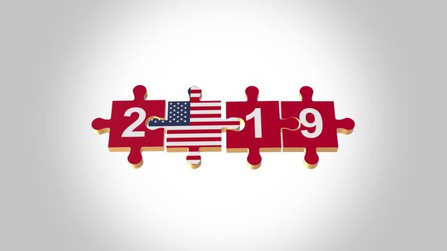 Puzzle to USA Flag for New Years 2019 Alpha