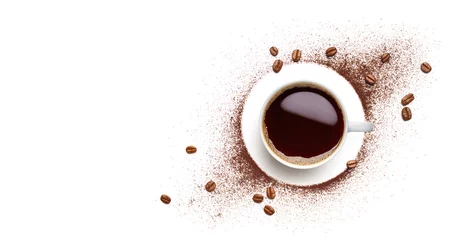 Fototapeten Schwarzer Kaffee, Kaffeebohnen und Kaffeepulver © phive2015