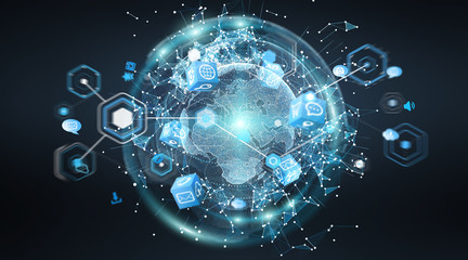 Connections system global world view 3D rendering