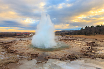 Erupting of Strokkur Geyser, Iceland.