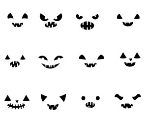 Fototapeta na wymiar Vector set with carved Halloween pumpkin faces templates in black and white with different funny expressions with different face expressions