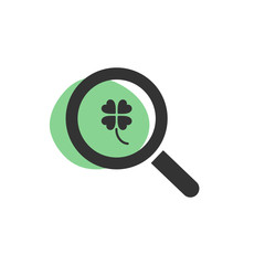 Magnifying glass looking for a four-leaf clover isolated web icon