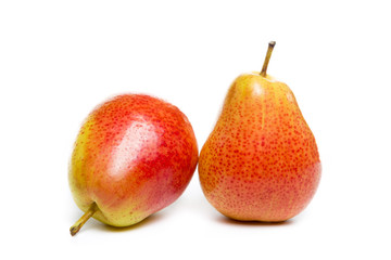 ripe red yellow pear fruits isolated on white background