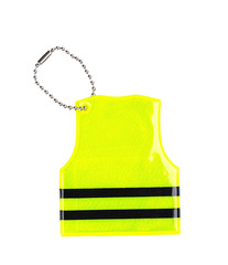 Yellow pedestrain safety reflector keychain isolated on white