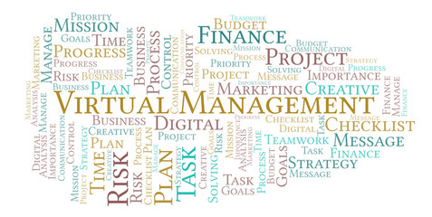 Fototapeta premium Virtual Management word cloud, made with text only.