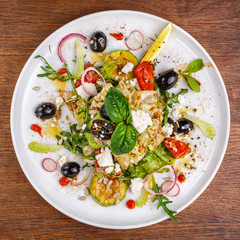 Delicious dishes from the chef. Fresh summer salad