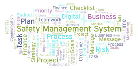 Obraz premium Safety Management System word cloud, made with text only.