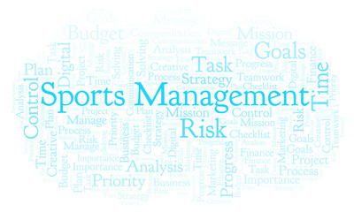 Sports Management word cloud, made with text only.