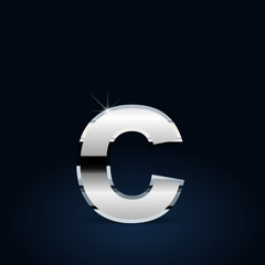 Chrome vector letter C lowercase isolated on black background