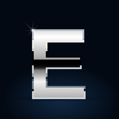 Chrome vector letter E uppercase isolated on black background