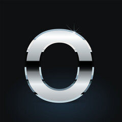Chrome vector letter O uppercase isolated on black background