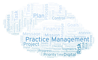 Fototapeta na wymiar Practice Management word cloud, made with text only.