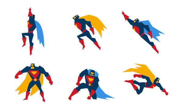 Superheroes set, superman character men with super powers vector Illustration on a white background