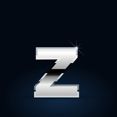 Chrome vector letter Z lowercase isolated on black background