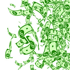 American dollar notes falling. Messy USD bills on 