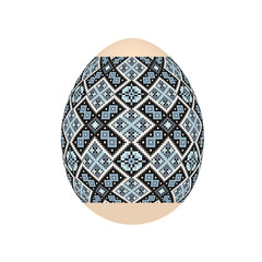the easter egg with ukrainian cross-stitch ethnic pattern. pysanka ornament. isolated vector.