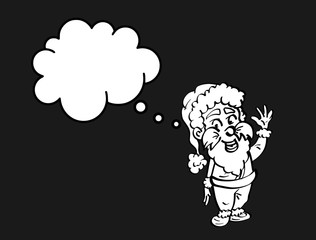 Kerstman met denkwolk - een cartoon illustratie waarbij de gebruiker van de afbeelding een eigen tekst in de gedachte ballon kan schrijven.