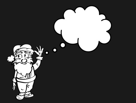 Kerstman met denkwolk - een cartoon illustratie waarbij de gebruiker van de afbeelding een eigen tekst in de gedachte ballon kan schrijven.