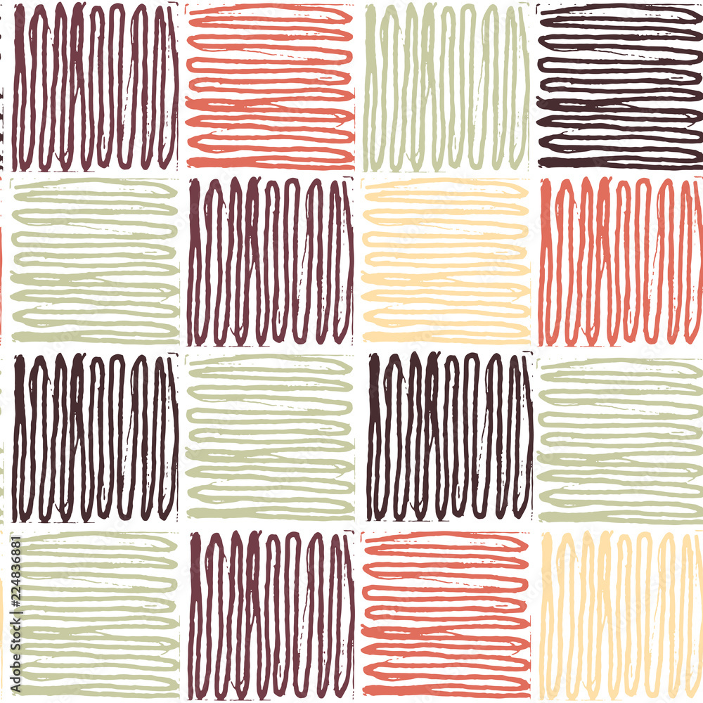 Wall mural vector seamless pattern of hand drawn squares enclosing lines.
