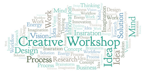 Fototapeta na wymiar Creative Workshop word cloud, made with text only.