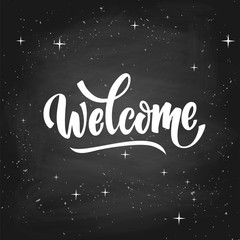 welcome lettering text. Modern calligraphy style illustration red and blue