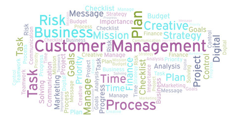 Obraz premium Customer Management word cloud, made with text only.