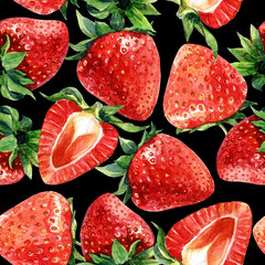 Seamless pattern of strawberries, watercolor background illustration of berries. - 224837083