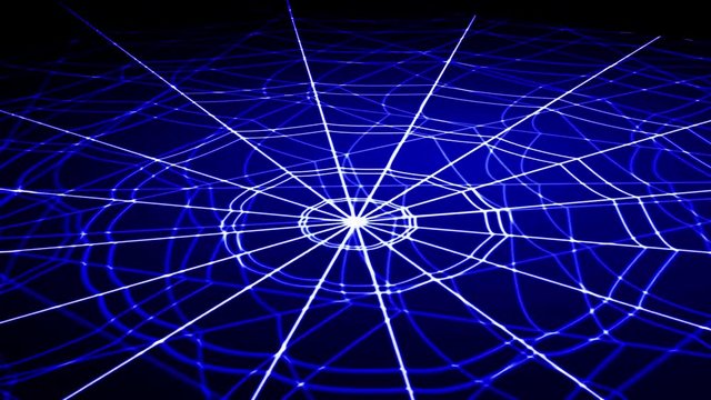 white concentric web on a blue background approaching and rotating