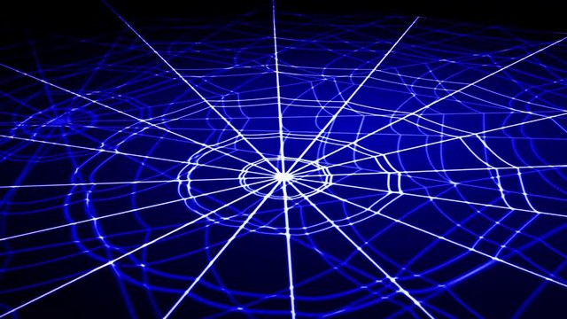 white concentric web on a blue background approaching and rotating