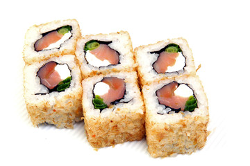 Uromaki. Sushi in the nori. Japanese food on a beautiful dish. Diet food.