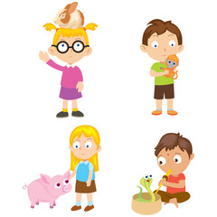 Happy family with two kids traveling