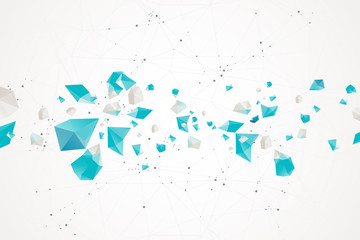Abstract polygonal vector background with connecting dots and lines. Explode geometric shapes.