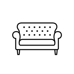 Black & white vector illustration of bridgewater sofa. Line icon of settee. Element of modern home & office furniture. Isolated on white background