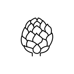 Black & white vector illustration of artichoke vegetable. Line icon of artichoke flower bud. Vegan & vegetarian food. Health eating ingredient. Isolated on white background.