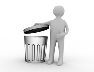 3d man and trash can